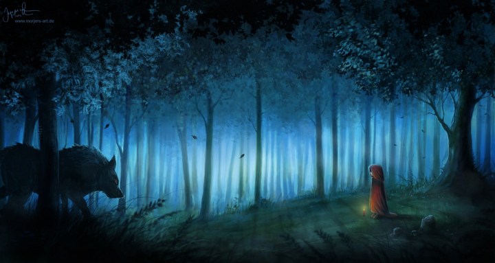 Little Red Riding Hood meets the Big Bad Wolf in the Dark Forest. Photo credit: Pinterest