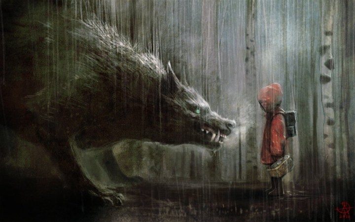 Little Red Riding Hood meets the Big Bad Wolf in the Dark Forest. Photo credit: Emaze