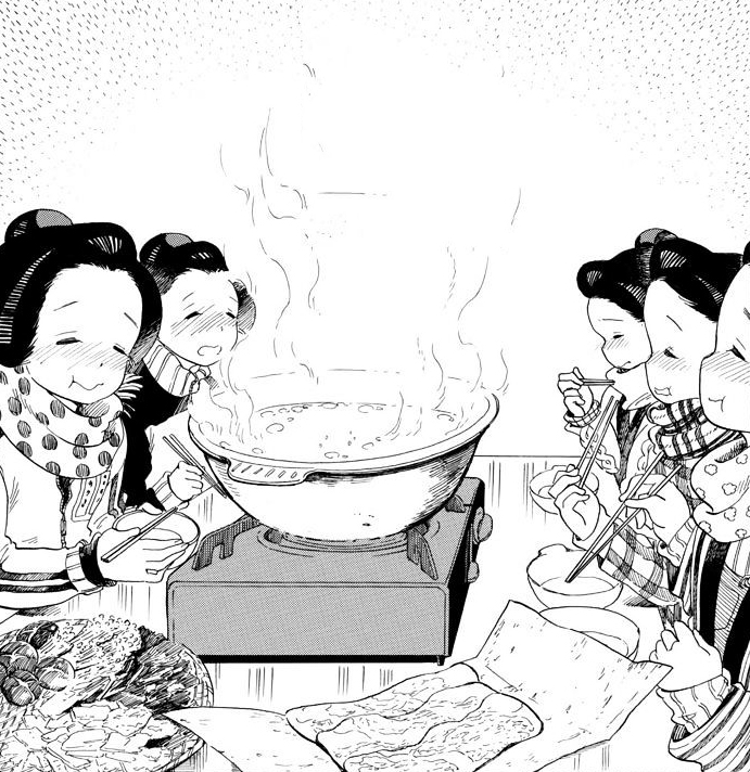 Penampilan para maiko di okiya Kiyo saat sedang tidak bertugas. Photo credit: Sogakukan/Shounen Sunday//a/nonymous