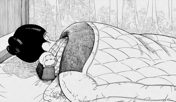 Maiko tidur dengan bantal takamakura agar tidak merusak sanggul. Photo credit: Sogakukan/Shounen Sunday//a/nonymous