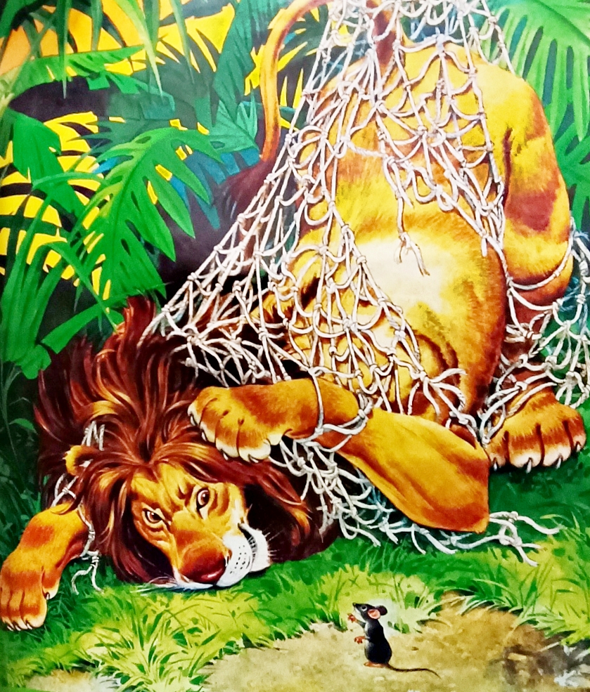 ilustrasi dongeng "Tikus dan Singa" di buku Untaian Mestika Kisah-Kisah Termasyhur Buku 1 © Tony Wolf