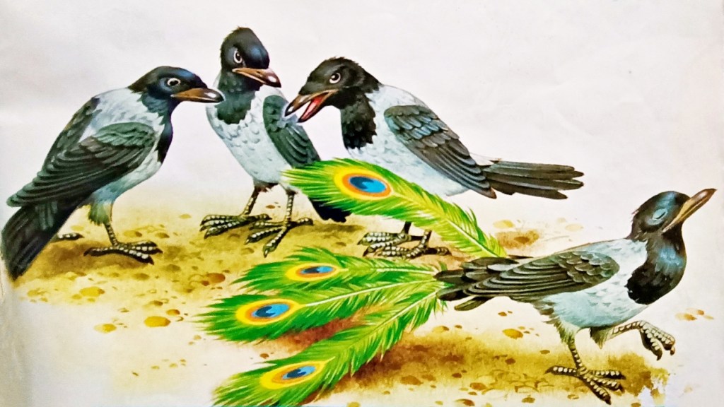 ilustrasi dongeng "Gagak yang Banyak Lagak" di buku Untaian Mestika Kisah-Kisah Termasyhur Buku 1 © Tony Wolf