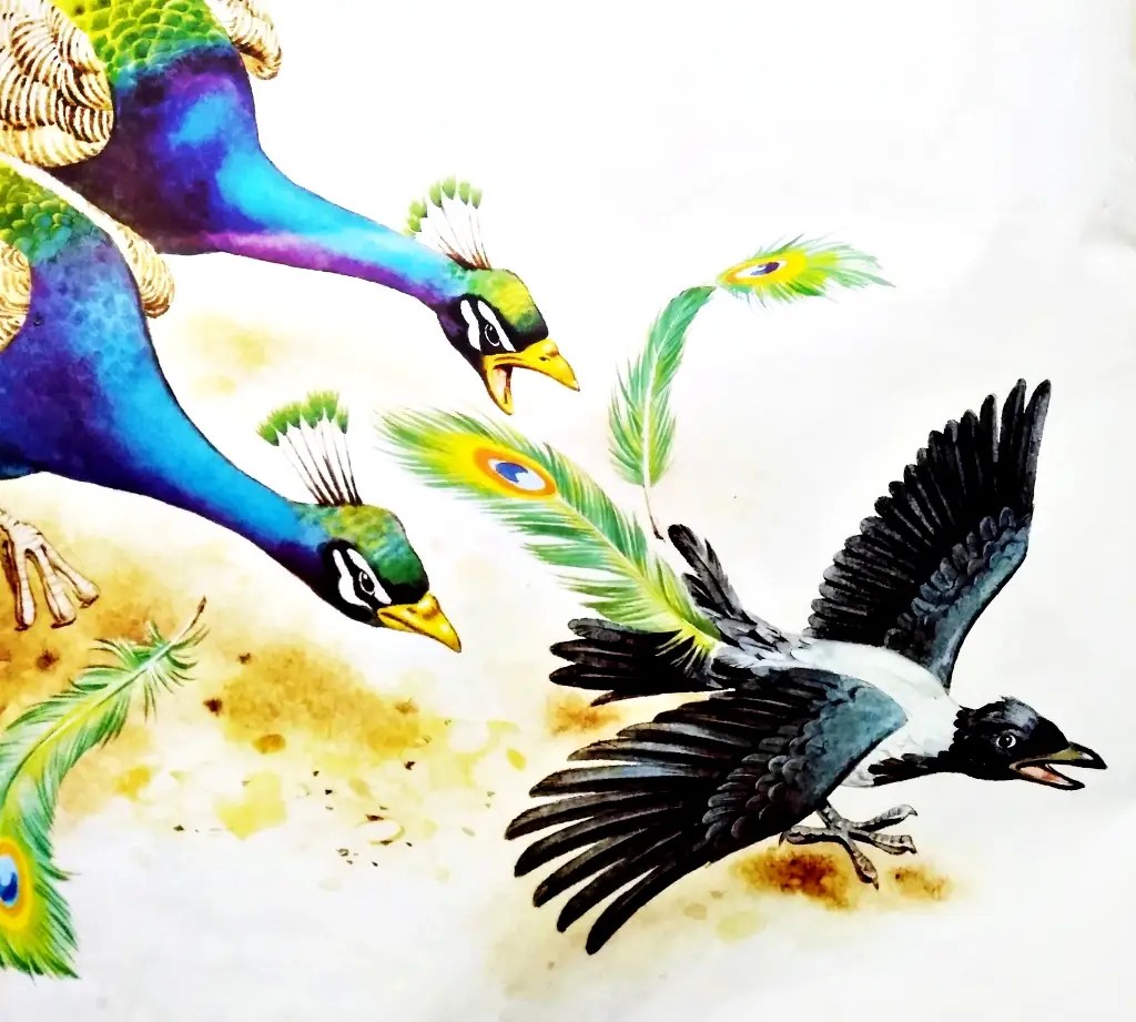 ilustrasi dongeng "Gagak yang Banyak Lagak" di buku Untaian Mestika Kisah-Kisah Termasyhur Buku 1 © Tony Wolf