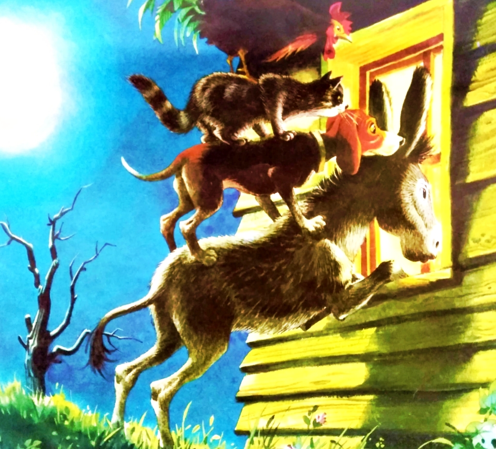 ilustrasi dongeng "Pemain Musik Kota Bremen" di buku Untaian Mestika Kisah-Kisah Termasyhur Buku 1 © Tony Wolf