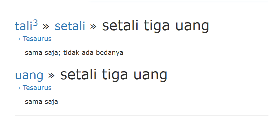 arti peribahasa "setali tiga uang" © KBBI
