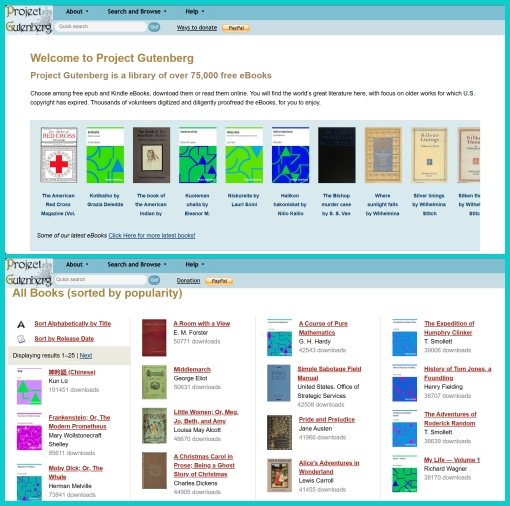tangkapan layar laman situs Project Gutenberg © dok. Project Gutenberg 