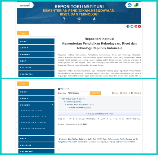 tangkapan layar laman situs Repositori Institusi Kemdikbudristek © dok. Repositori Institusi Kemdikbudristek