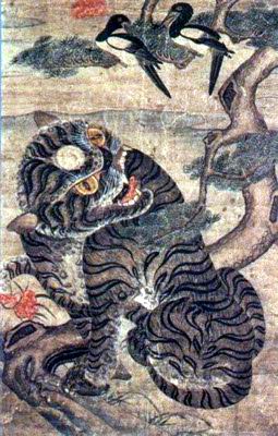 minhwa bertema kkachi horangi dari era Joseon